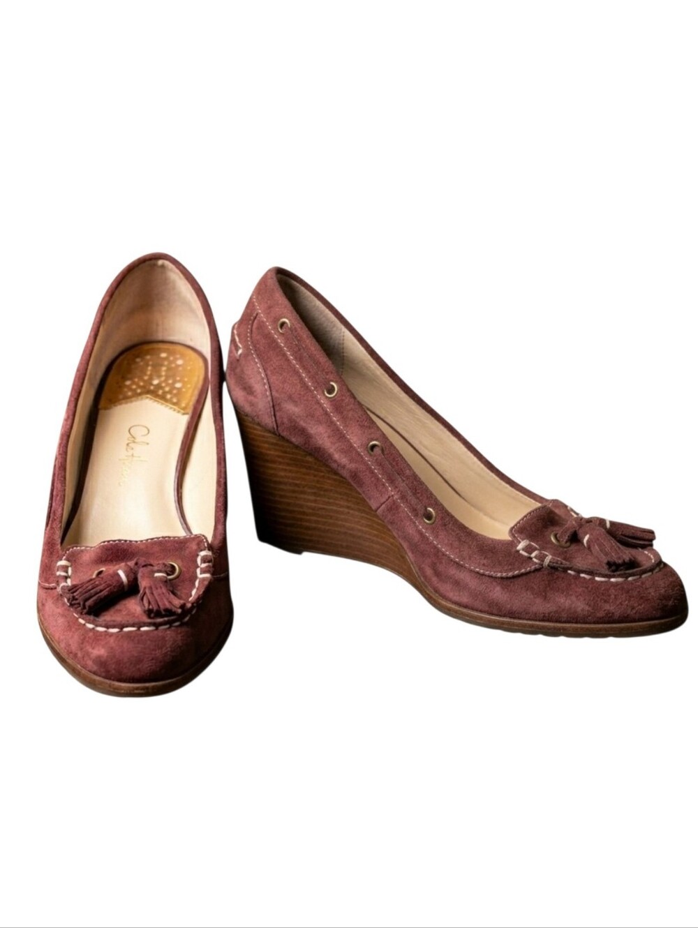 Burgundy Suede Tassel Wedge Loafers - Nike Air Comfort - Women’s Size 9.5 B